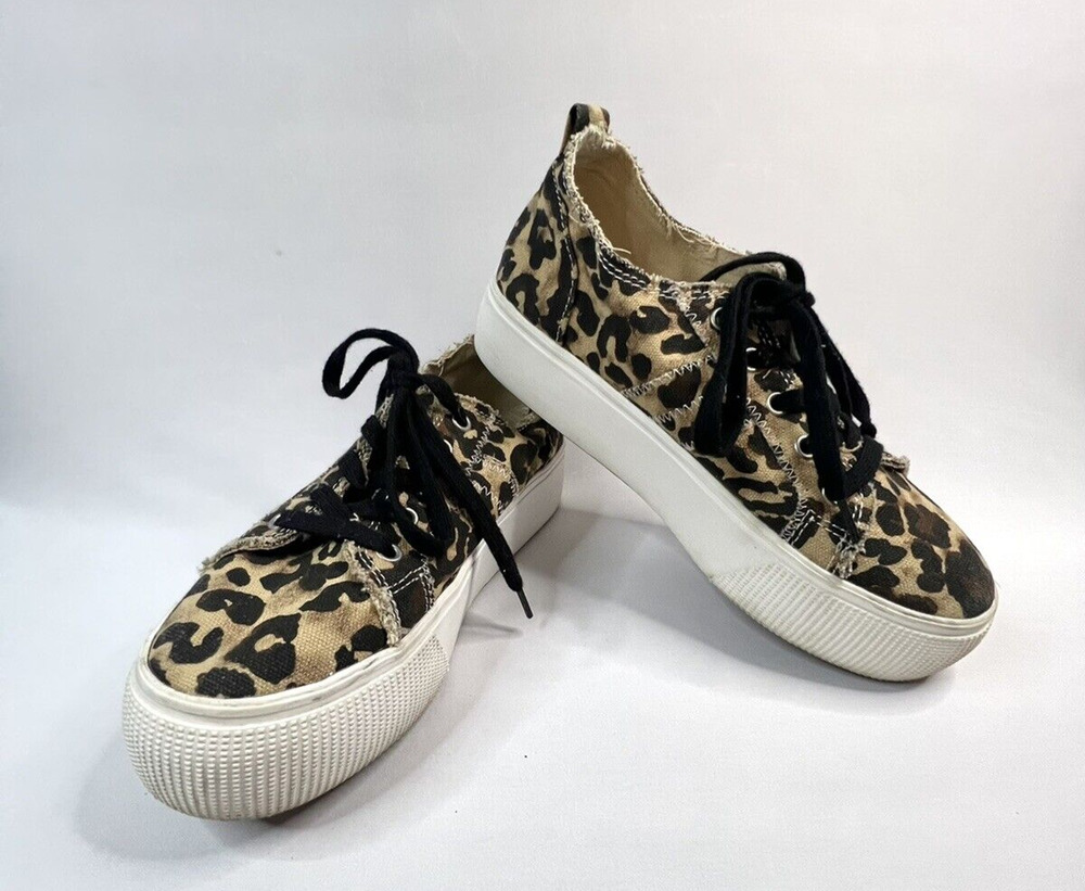 Jellypop Newstar Womens 8.5M Leopard Print Canvas Platform Sneakers Lace Up